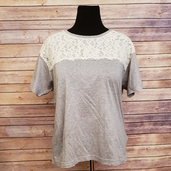 J. Crew Tops - J CREW LACE EMBELLISHED GRAY TOP BLOUSE TEE SZ XL